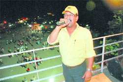 DSP Bupinder Negi gives a performance at the police band in Shimla.