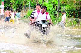 A waterlogged road in Ludhiana on Tuesday.