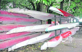 Rowing boats lay unused at the Lake Club in Sector 3, Chandigarh