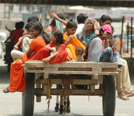 A family takes bullock cart ride in Gurgaon.