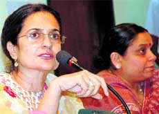 Haryana Forest Minister Kiran Choudhry announces the creation of eco-sensitive zones in the state in Chandigarh on Friday.