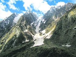 A glacier feeds the Alaknanda river in Chamoli district of Uttarakhand. 
