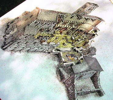 Architectural drawing. Layout of the Abbey of SantAntimo Tuscany, central Italy