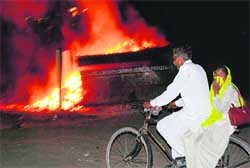 A heap of garbage is set afire in Chandigarh on Tuesday night