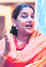 Bollywood actor and former parliamentarian Shabana Azmi speaks at the launch of a United Nations report about violence against women in Afghanistan, 