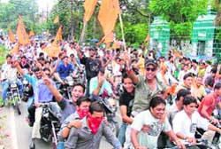 ABVP workers take out a rally in Dehradun