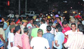 Activists of the BJYM disrupt traffic at BMC Chowk after the police challaned an activist in Jalandhar on Wednesday night