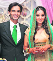 This handout picture shows Sania Mirza (R) and Mohammed Sohrab Mirza during their engagement ceremony in Hyderabad on Friday.