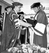 Actor Shahrukh Khan receives an honorary doctorate in Arts and Culture from the University of Bedfordshire at a ceremony in London on Friday.