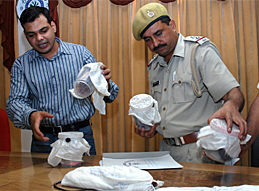 SSP Ashish Chaudhary addressing a press conference in Bathinda on Sunday.