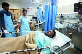 An injured Metro worker admitted to AIIMS, New Delhi