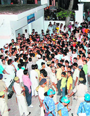 The massive crowd at the police station.