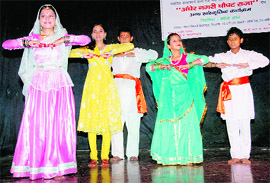 Children perform a play at Nagar Nigam Auditorium in Dehradun.