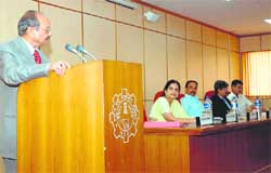 Former vice-chancellor of Maharana Pratap University of Agriculture and Technology, Udaipur, Dr RP Singh addresses a gathering after the inauguration of an NDRI summer school in Karnal.