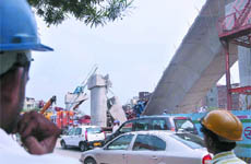 Traffic from Moolchand Hospital to Nehru Place opens for the public two days after the metro mishap in New Delhi on Tuesday.
