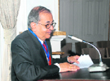 Bhaskar Ghosh, a former director-general of Doordarshan, reading his paper in a seminar on the 50 years of Indian television at Shimla on Tuesday.