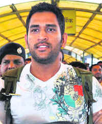 Mahendra Singh Dhoni arrives at Birsa Munda Airport in Ranchi on Tuesday.  PTI