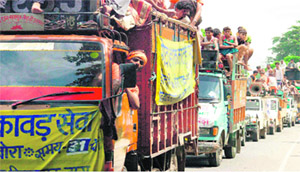 Dak Kanwar vehicles in Haridwar on Saturday.