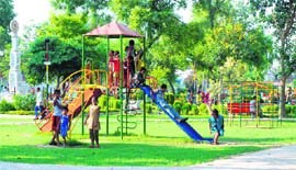 Children have fun in the recently renovated Hali Park in Panipat.