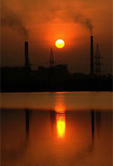 A view of sunset on the eve of solar eclipse in Bathinda.