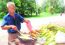 A roadside vendor roasts maize at Garhi Cantt in Dehradun.