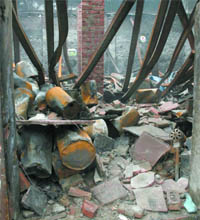 The shoe factory that caught fire at Sultanpuri in New Delhi on Wednesday.
