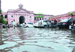 A view of the inundated MCcomplex in Amritsar on Thursday.