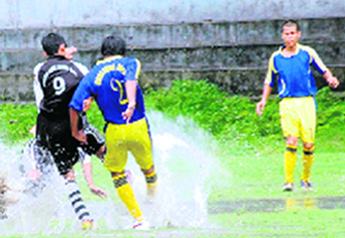 The Pavilion Ground, where a football league match was on, turns into a pool of water.