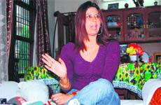 Fiza talks to mediapersons in Mohali on Monday.