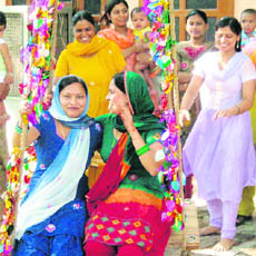 Women celebrate Teej in Sonepat.