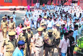 Students of Government Womens College, Parade, boycott classes in Jammu on Monday, demanding the setting up of the proposed central university in the Jammu region