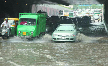 The Aftermath: A view of waterlogged Moolchand underpass