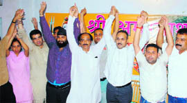Various students organisations and members of Shri Amarnath Yatra Sangarsh Samiti after launching the Central University Andolan in Jammu on Tuesday.