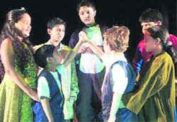 A scene from the play, Main Aisa Kyun, Main Vaisa Kyun, staged in Jammu.