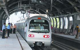 Metro trial run on the under-construction Inderlok - Mundka line in New Delhi