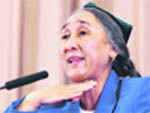 Exiled Uighur activist Rebiya Kadeer speaks at  a news conference in Tokyo on Wednesday. 