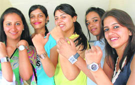 Freshers of MCM College take part in ‘Miss Time Peice’ contest in Chandigarh on Friday.