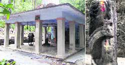Vairatapattana temple at Dhikuli in Nainital district; and (right) scattered remains at the temple.