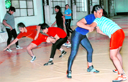 The Indian womens wrestling team practice at Patiala on Friday.