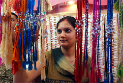 A woman trying to slect a rakhi in Bathinda. 
