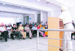 Dr AS Sekhon, Principal of Gian Sagar Medical College and Hospital and Dean Colleges, addresses MBBS students and their parents. 