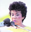 Corazon Aquino, widow of murdered opposition leader Benigno Aquino, during a rally in Manila on February 17, 1986, attended by hundreds of thousands of supporters. 