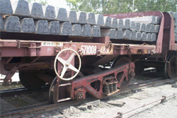 The derailed bogey of a goods train at Fazilka railway station on Monday. 