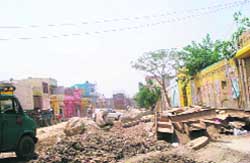 The site where a railway overbridge is being constructed in Kaithal.