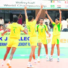 The Indian Mens team celebrate after beating USA in Pune