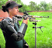 A shooter at the Sector 25 Patiala ki Rao range in Chandigarh.