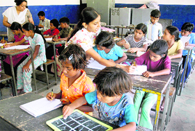 Students at an AIE Centre, Sector 27, in Chandigarh.