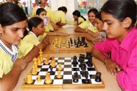 Students participate in a state-level chess championship at Sector 10 in Gurgaon