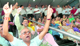 Bank employees raise slogans during a two-day nationwide strike in New Delhi on Thursday.