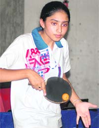 Yashmeen plays a shot during the Inter-Zonal Table Tennis Tournament in Ludhiana